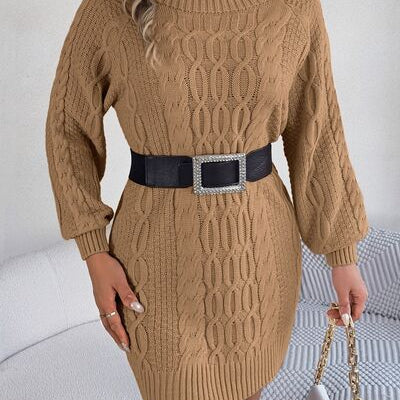 Cable-Knit Round Neck Sweater Dress