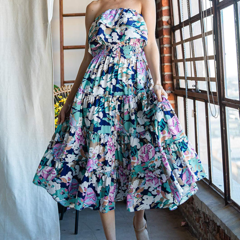 Ruffled Floral Midi Dress