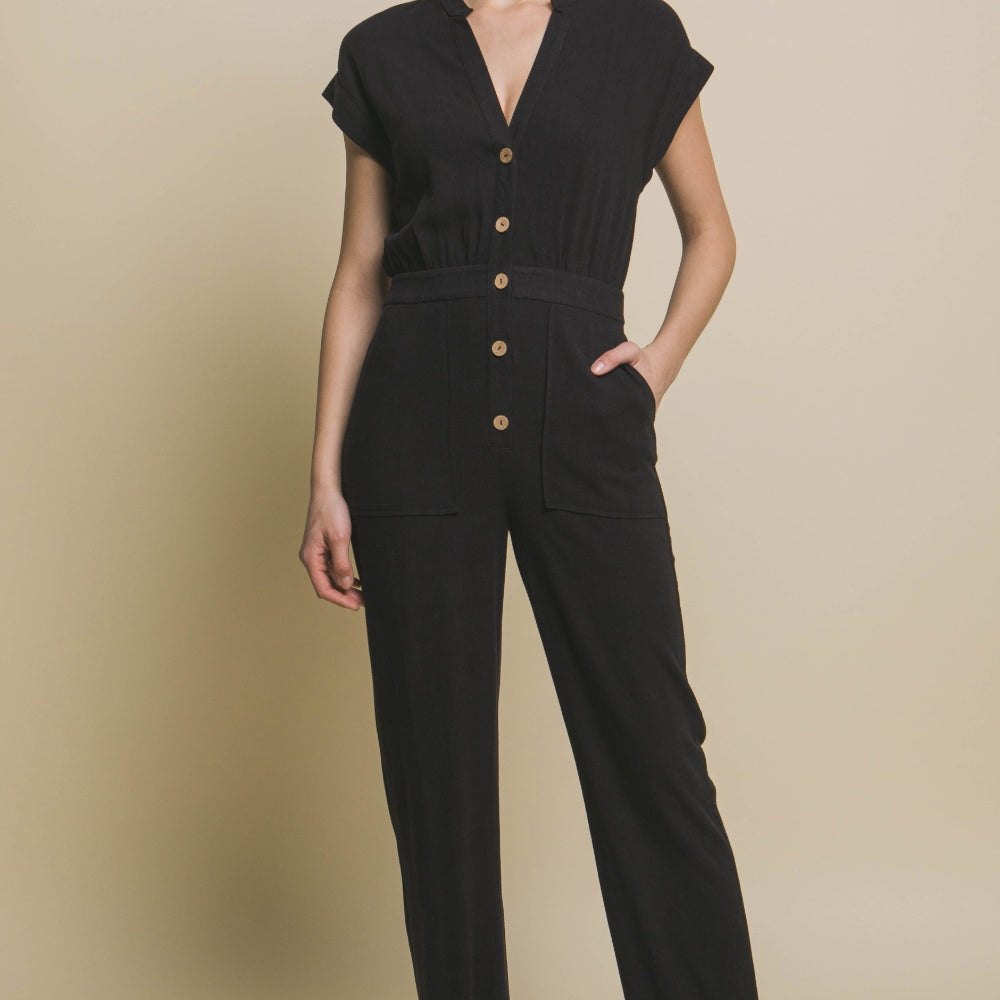 Love Tree Button Up Front Pocket Jumpsuit