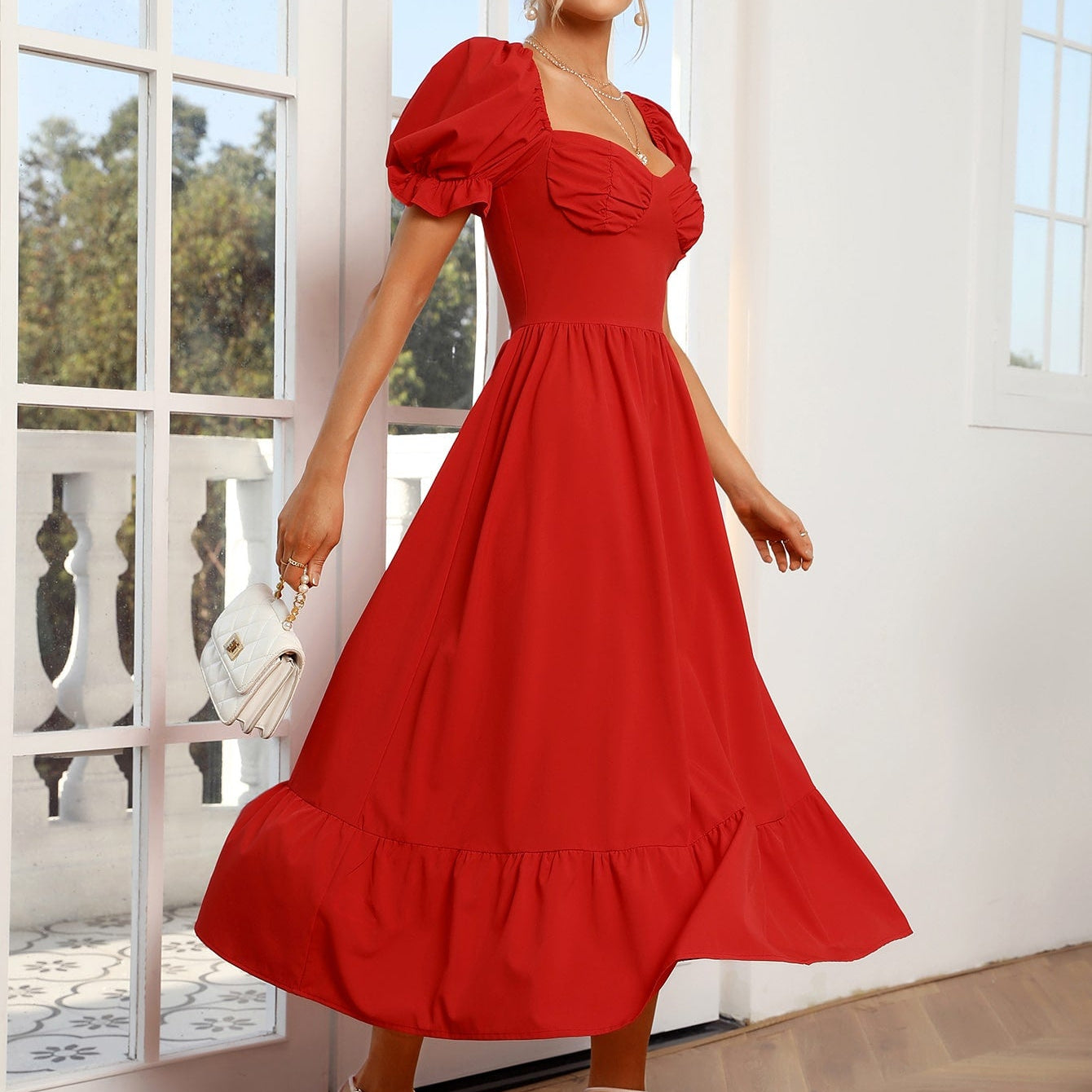 Love Is In The Air Sweetheart Neck Puff Sleeve Maxi Dress