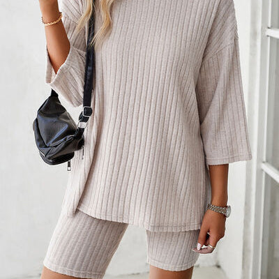 Ribbed Round Neck Top and Shorts Set